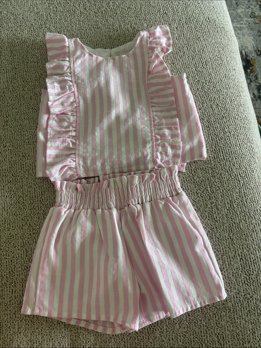 btween Pink and White Striped Ruffle Shorts Set
